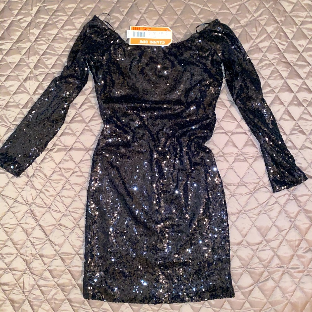 NWT Gianni Bini black sequin off shoulder dress